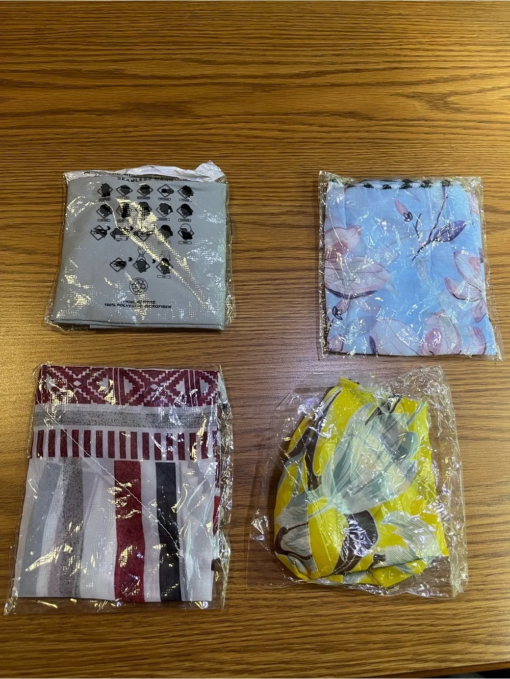 Yellow Floral, Striped and Solid Scarf Masks Set of Four